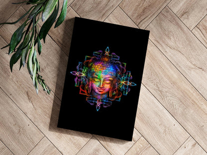 Neon Rainbow Mandala Buddha Head Aluminum Print