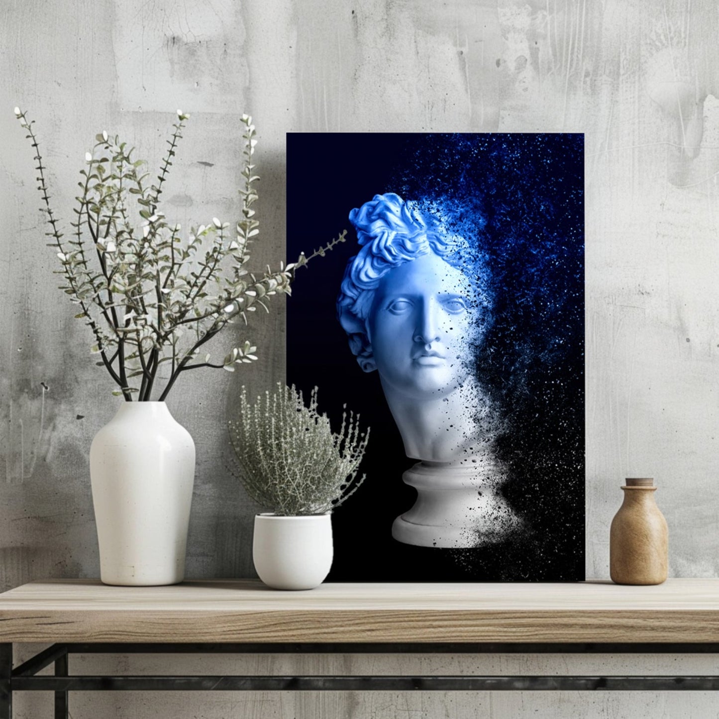 Blue Statue Head Dissolving Aluminum Print