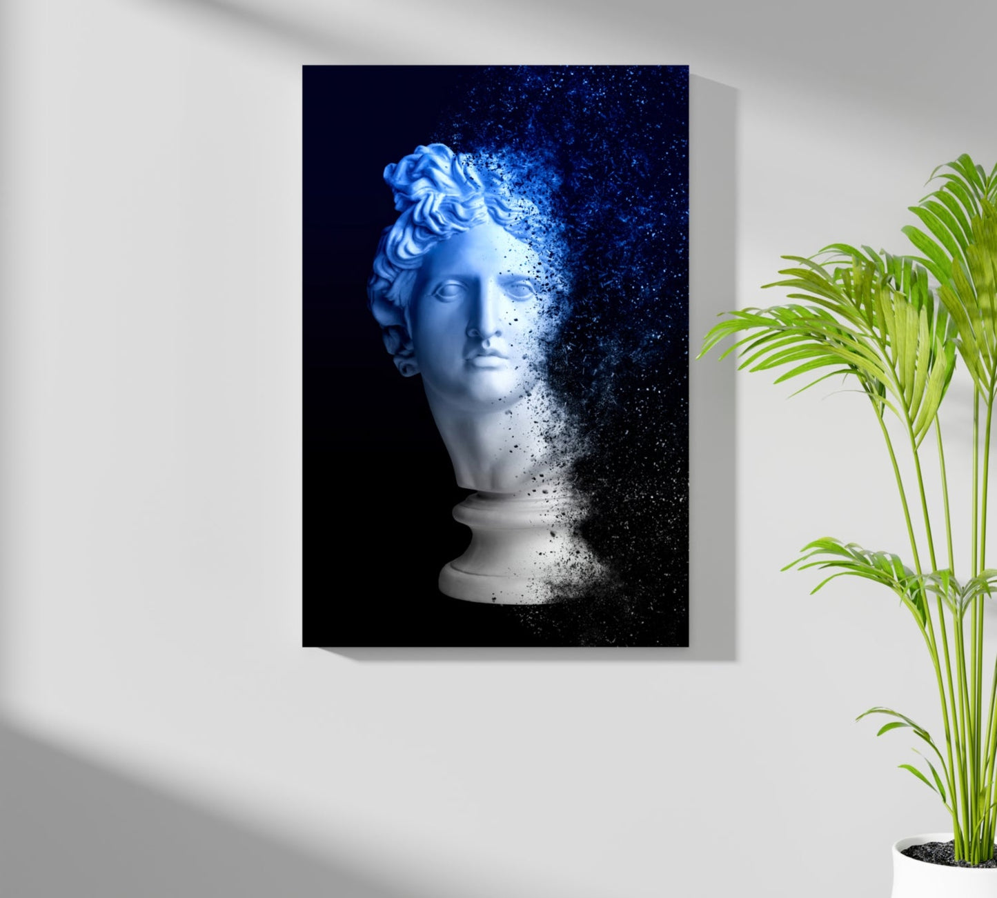 Blue Statue Head Dissolving Aluminum Print