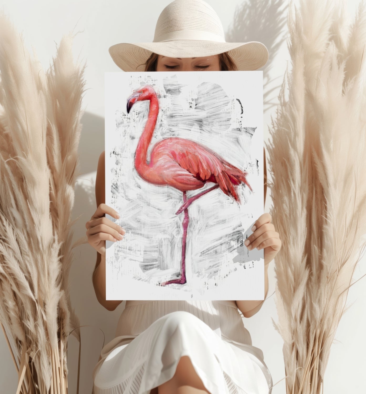 Painted Flamingo White Brushstroke Aluminum Print