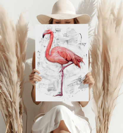 Painted Flamingo White Brushstroke Aluminum Print