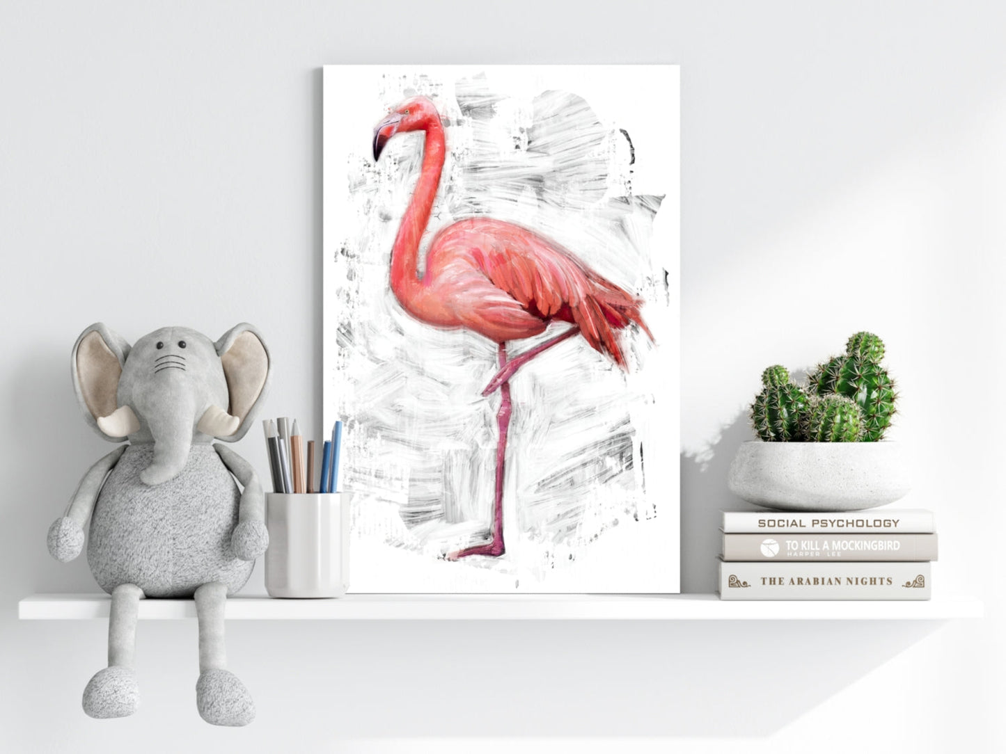 Painted Flamingo White Brushstroke Aluminum Print