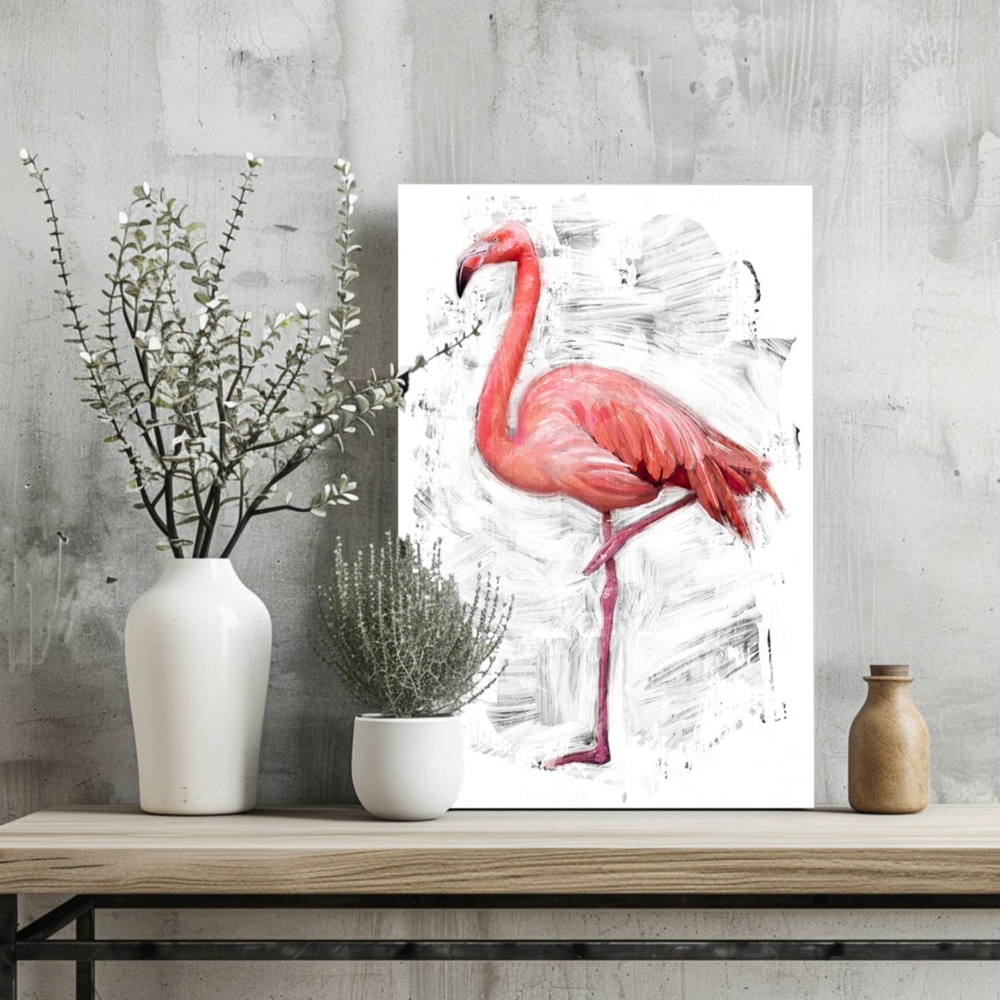 Painted Flamingo White Brushstroke Aluminum Print