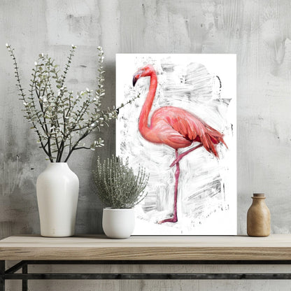 Painted Flamingo White Brushstroke Aluminum Print
