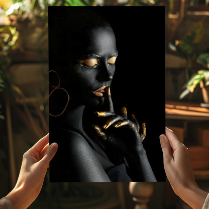 Gold Fingers Profile Woman Aluminum Print