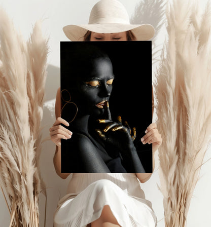 Gold Fingers Profile Woman Aluminum Print
