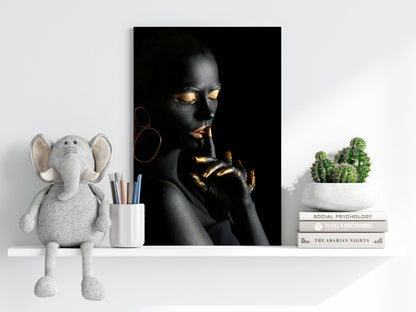 Gold Fingers Profile Woman Aluminum Print