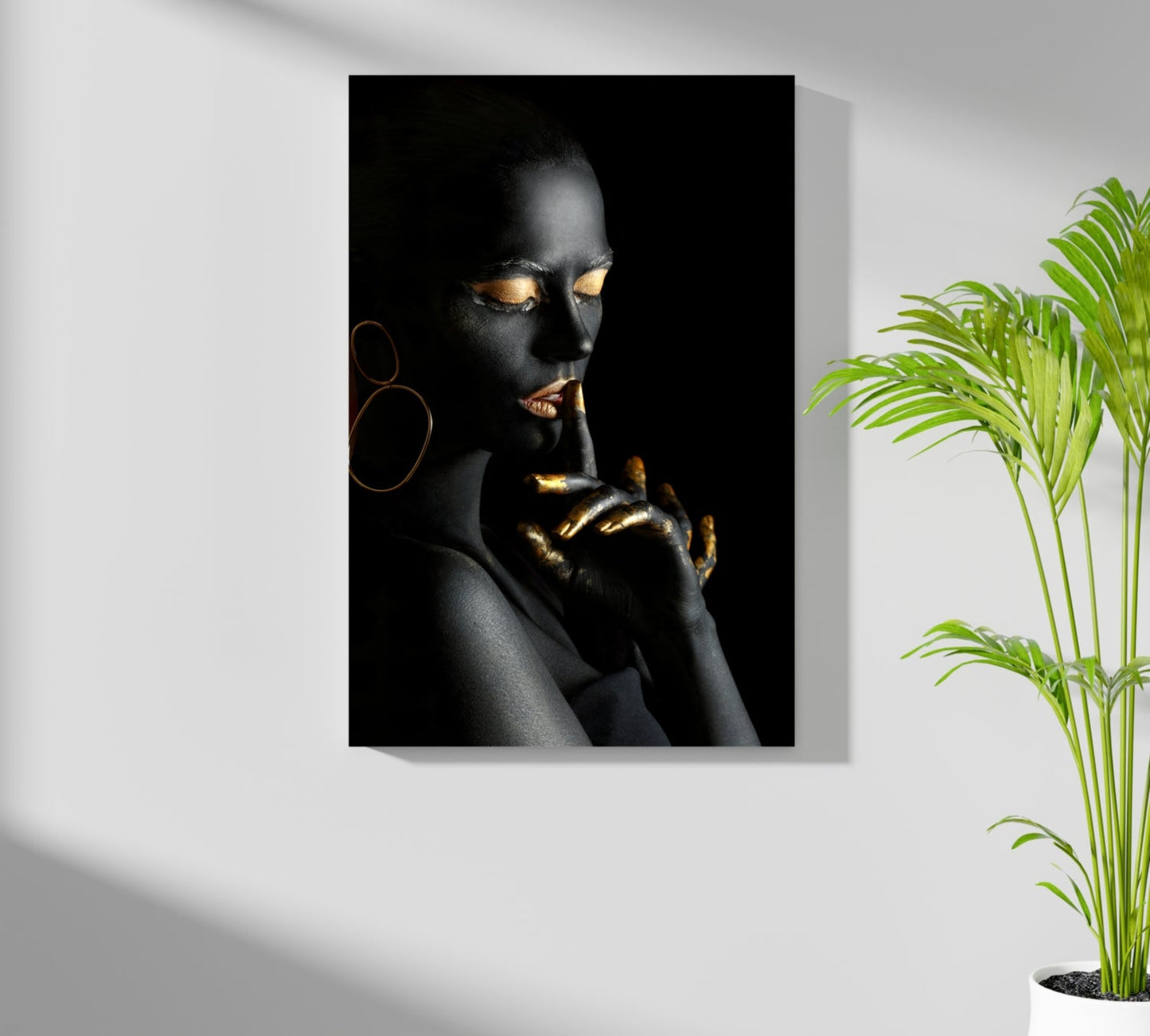 Gold Fingers Profile Woman Aluminum Print