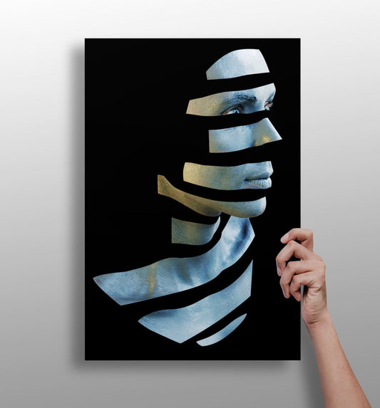 Sliced Blue Ribbon Face Aluminum Print