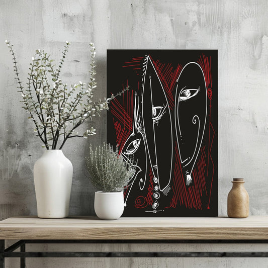 White Red Outline Mask Faces Aluminum Print