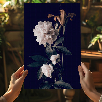 White Peony Navy Backdrop Aluminum Print