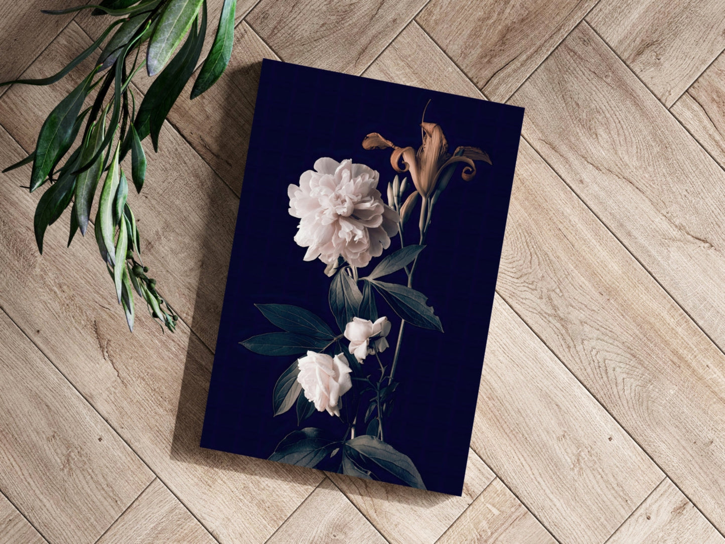 White Peony Navy Backdrop Aluminum Print