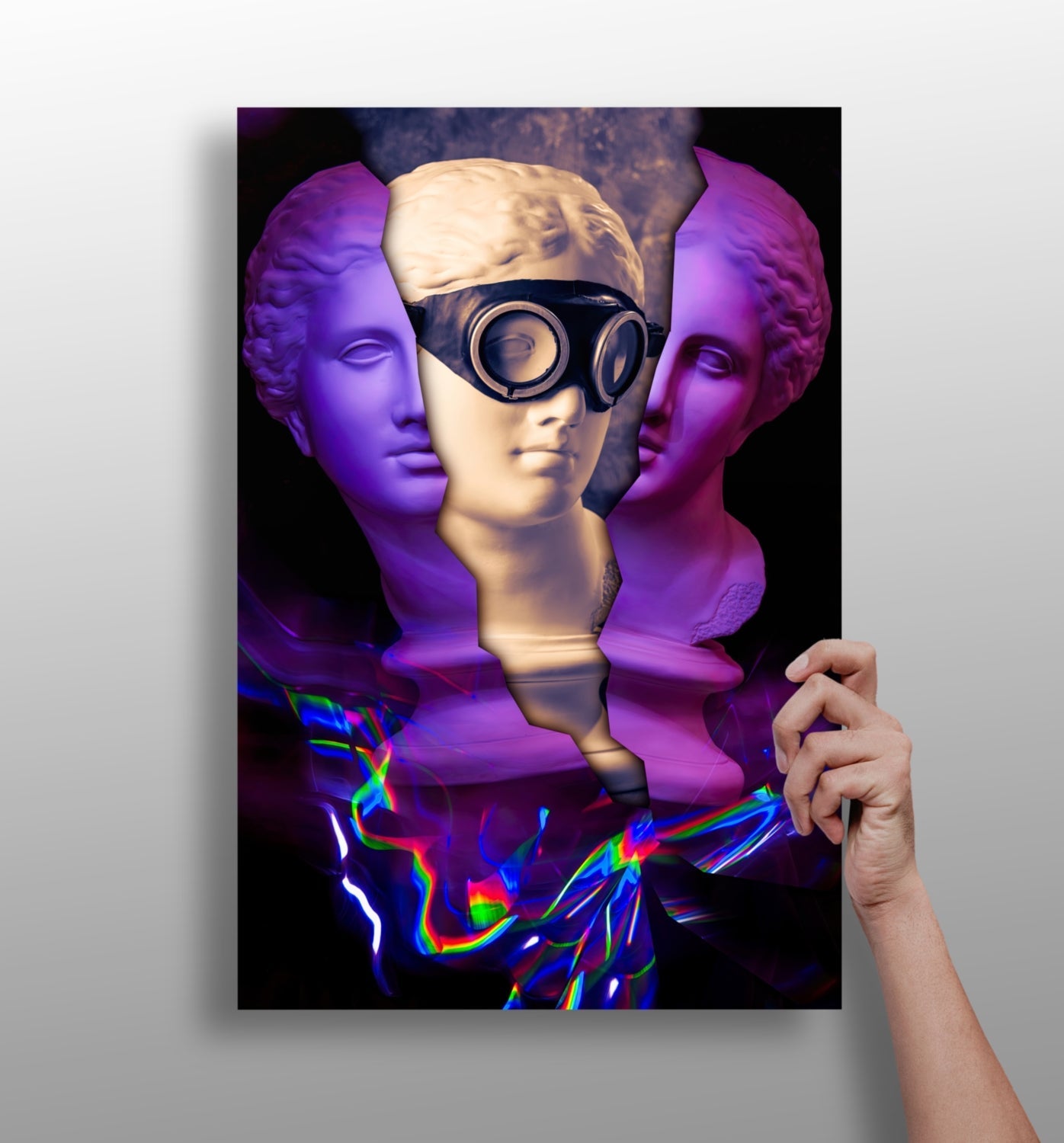 Purple Split Bust Gas Mask Aluminum Print