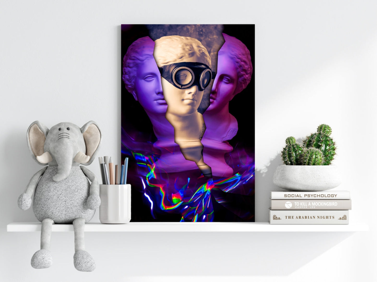 Purple Split Bust Gas Mask Aluminum Print