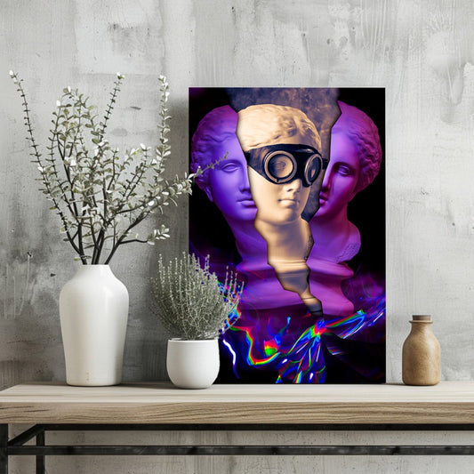 Purple Split Bust Gas Mask Aluminum Print
