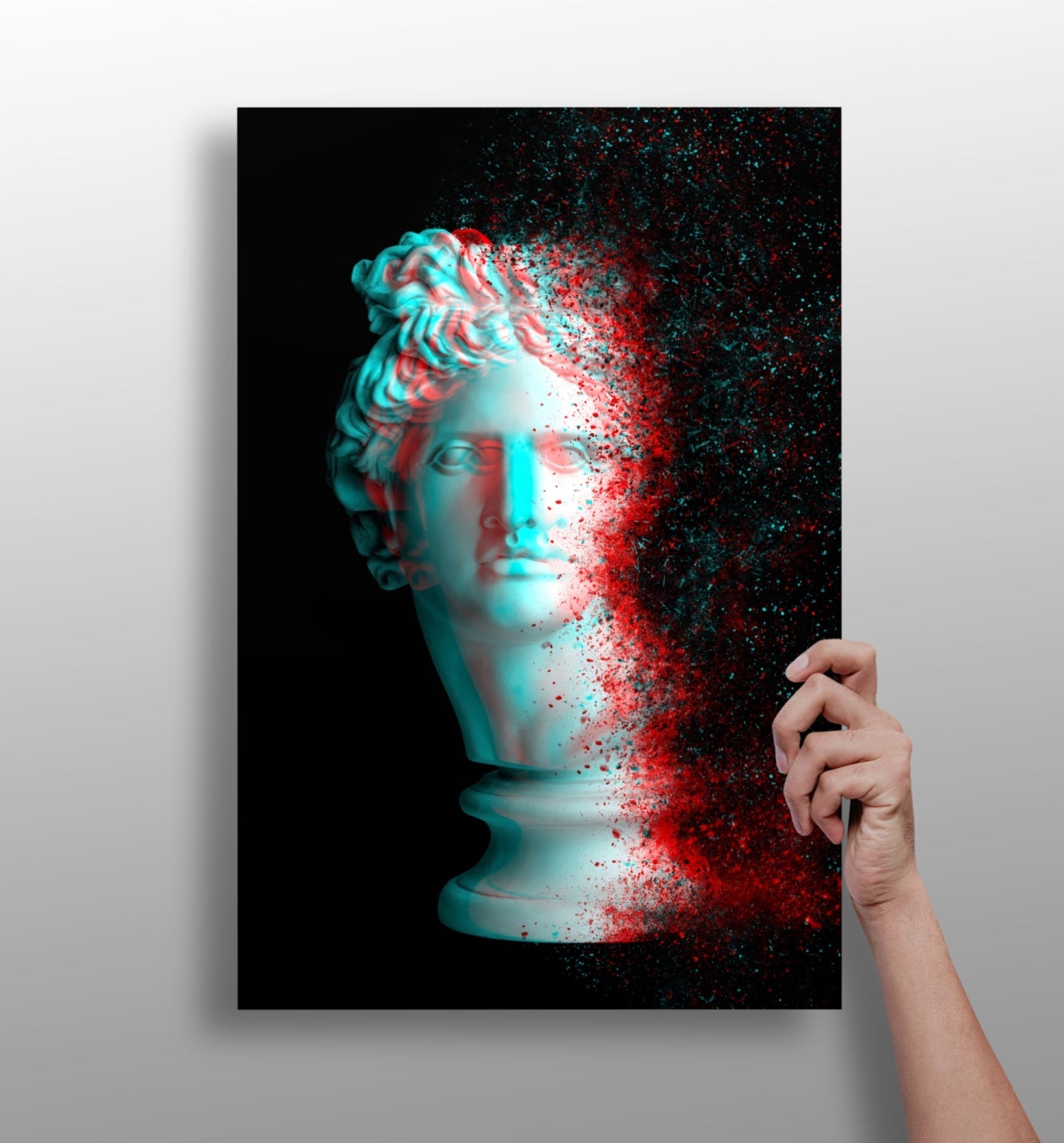 Anaglyph Glitch Statue Head Aluminum Print
