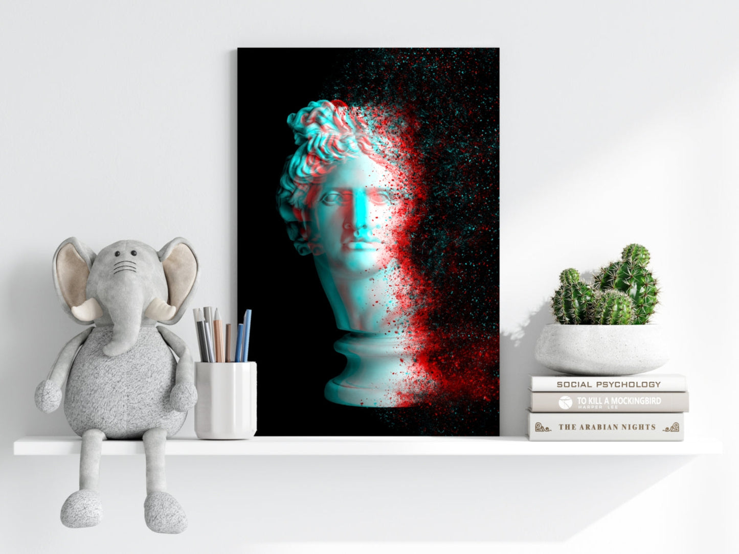 Anaglyph Glitch Statue Head Aluminum Print