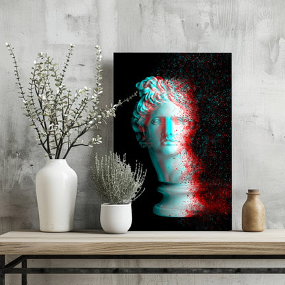 Anaglyph Glitch Statue Head Aluminum Print