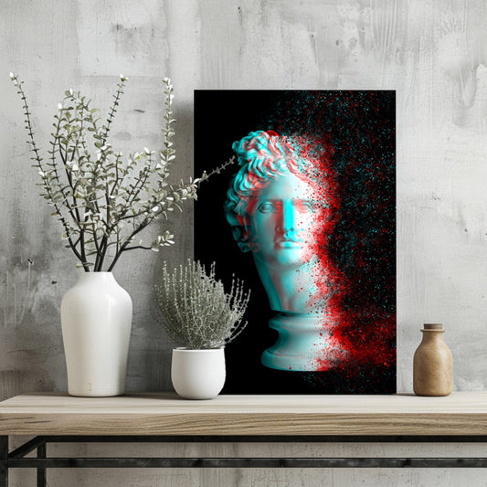 Anaglyph Glitch Statue Head Aluminum Print