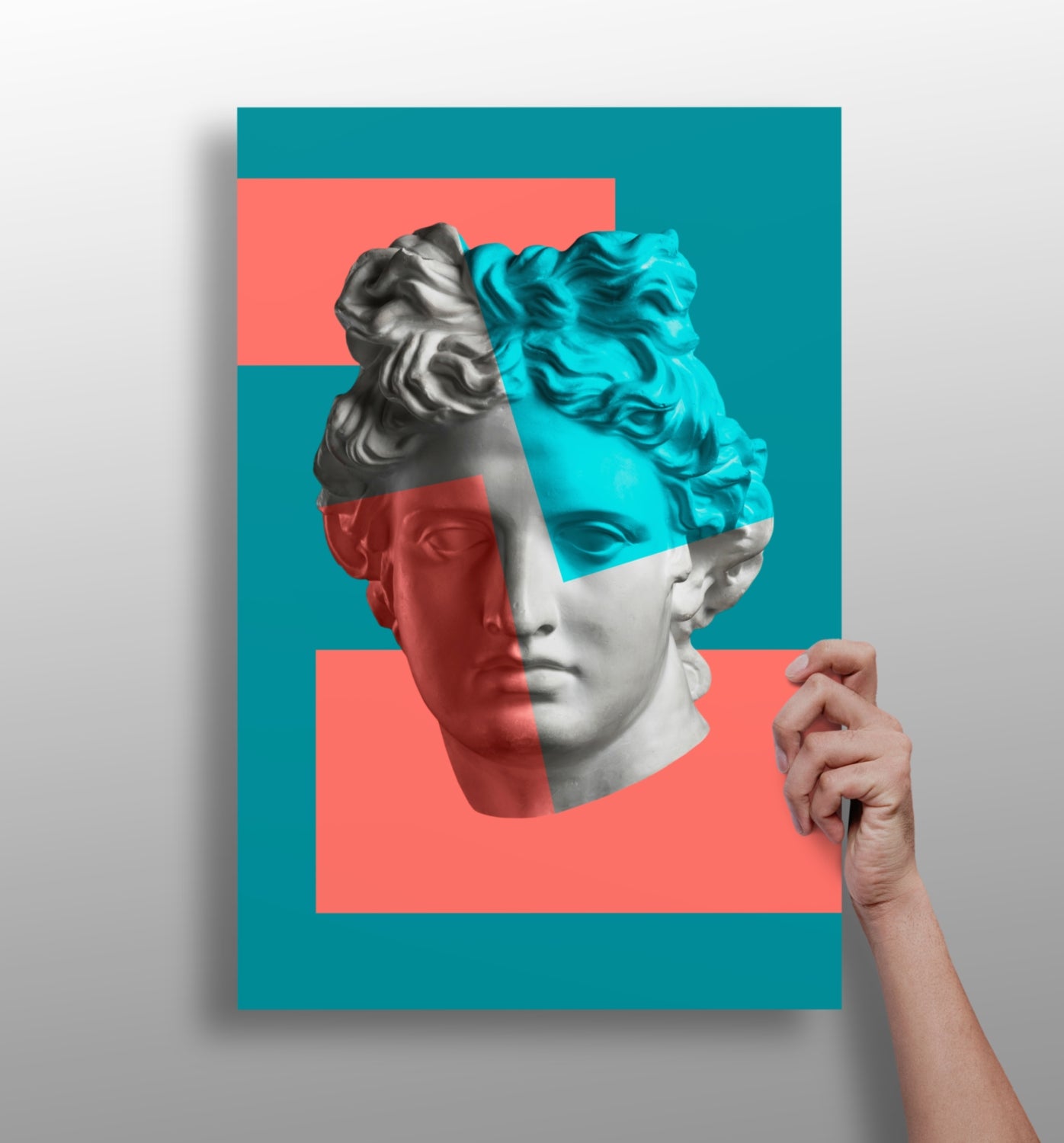 Teal Coral Split Statue Aluminum Print
