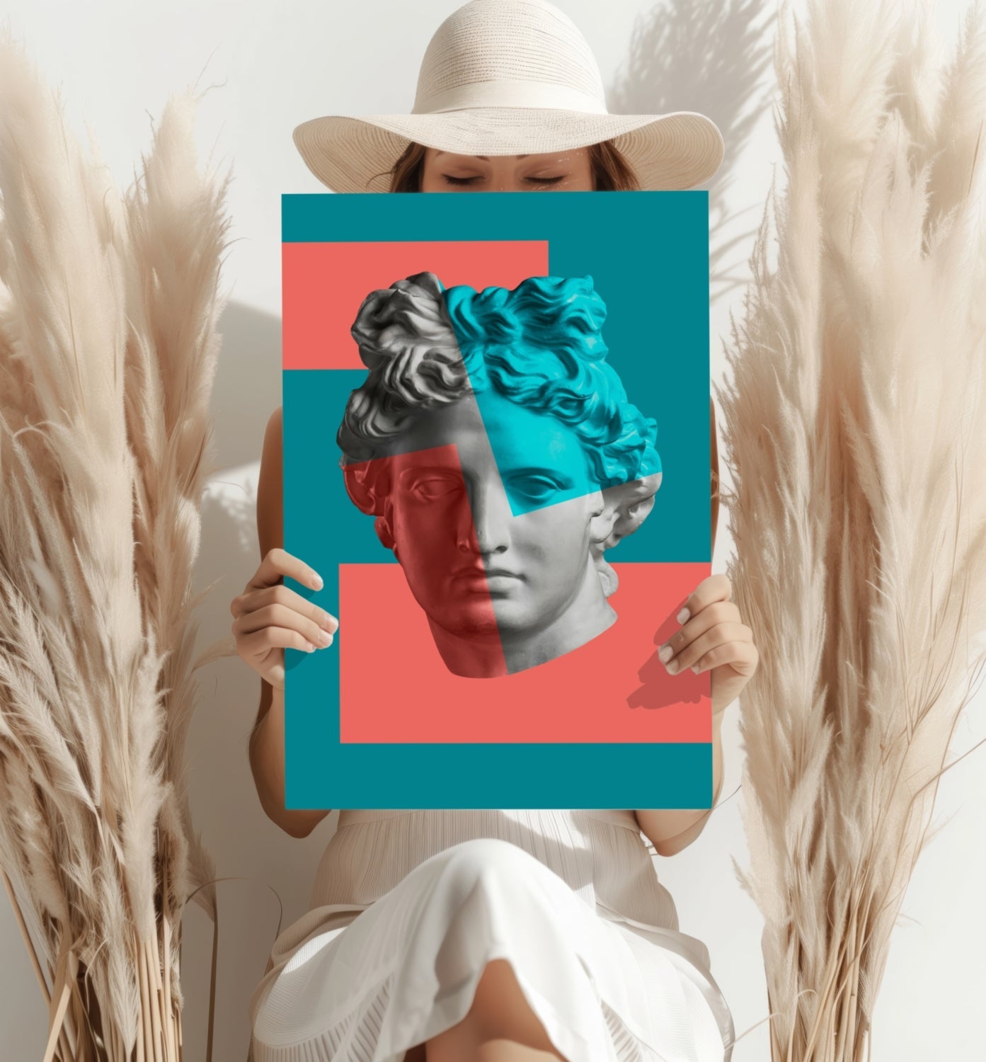 Teal Coral Split Statue Aluminum Print