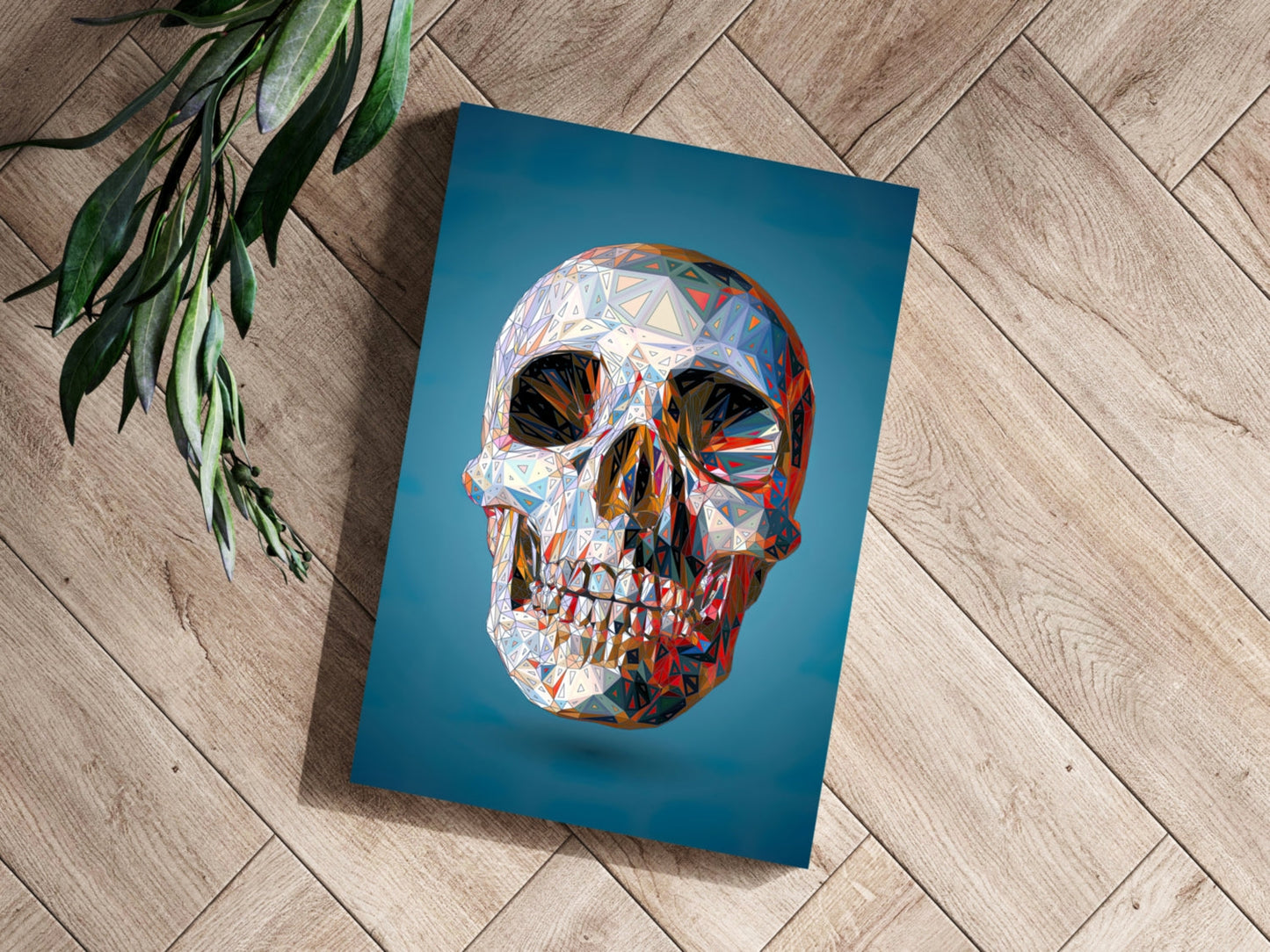 Low Poly Crystal Skull on Blue Aluminum Print