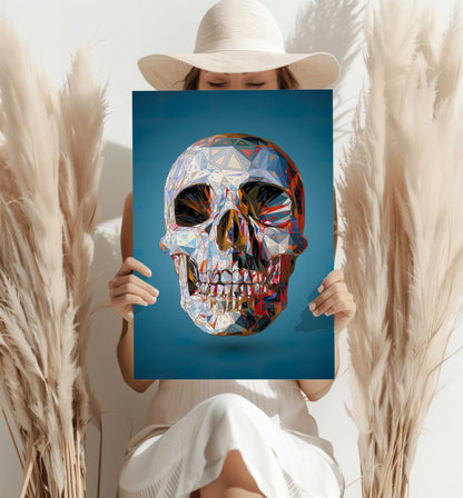 Low Poly Crystal Skull on Blue Aluminum Print