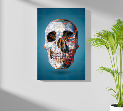 Low Poly Crystal Skull on Blue Aluminum Print