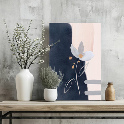 Navy and Blush Gold Leaf Bloom Abstract Flower Aluminum Print