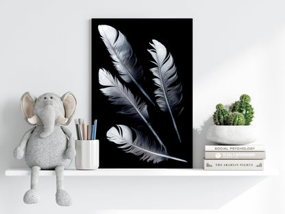 Four Silver Quill Feathers Black Aluminum Print