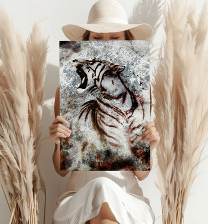 Cave Painting Roaring Tiger Aluminum Print