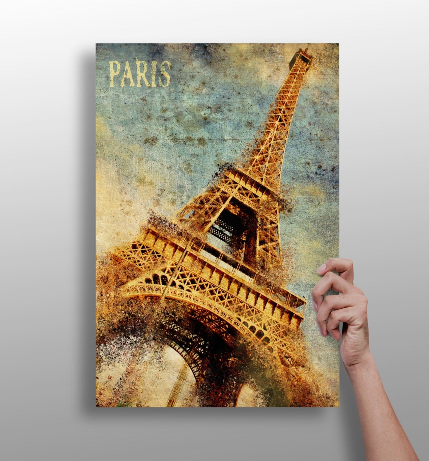 Vintage Grunge Golden Paris Tower Aluminum Print