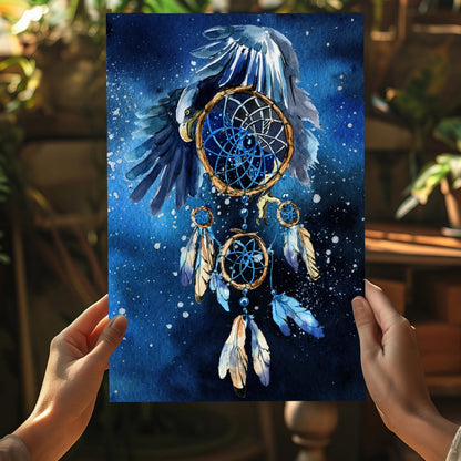 Eagle and Starry Night Sky Dreamcatcher Aluminum Print