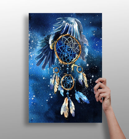 Eagle and Starry Night Sky Dreamcatcher Aluminum Print
