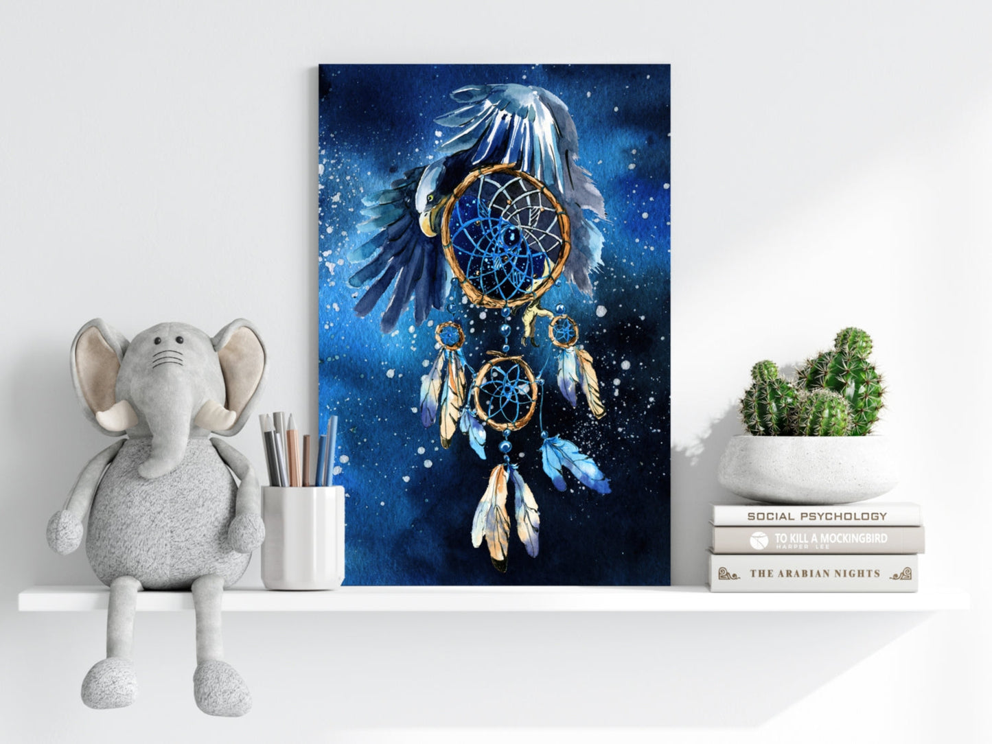 Eagle and Starry Night Sky Dreamcatcher Aluminum Print