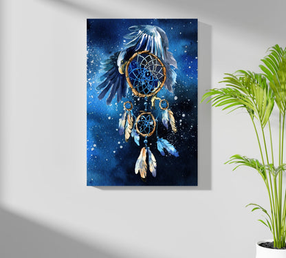 Eagle and Starry Night Sky Dreamcatcher Aluminum Print