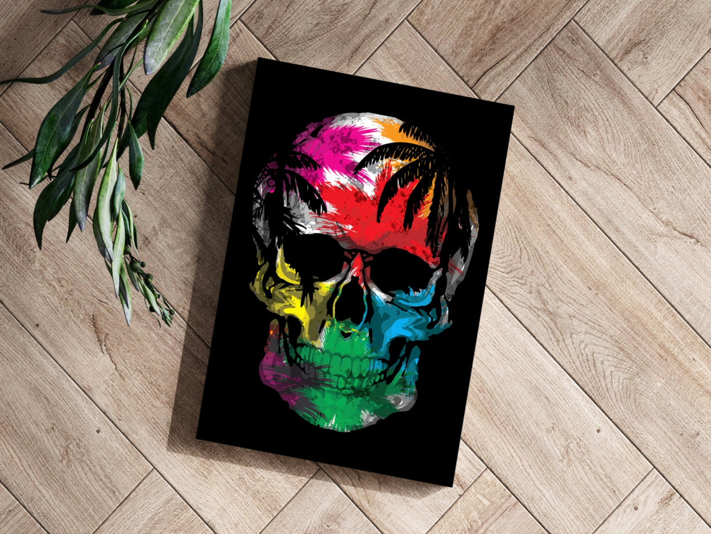 Palm Tree Sunset Silhouette Skull Aluminum Print