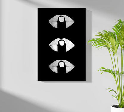 Hush Lips Black And White Aluminum Print