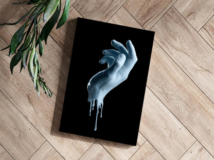 Pale Blue Dripping Paint Hand Aluminum Print