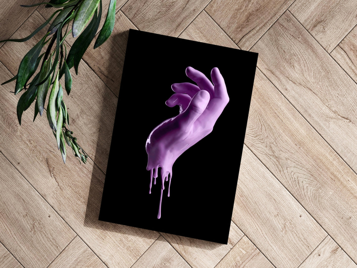 Purple Dripping Paint Hand Black Aluminum Print