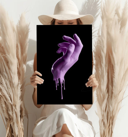 Purple Dripping Paint Hand Black Aluminum Print