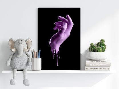 Purple Dripping Paint Hand Black Aluminum Print