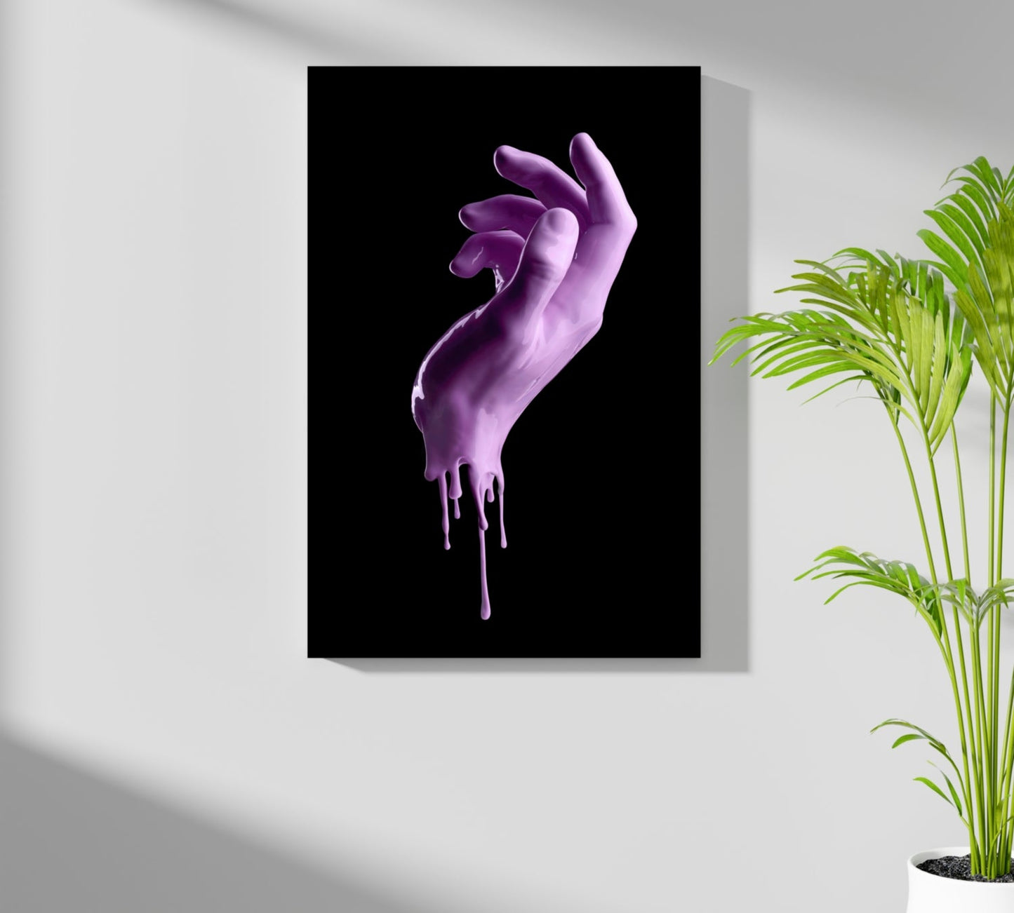Purple Dripping Paint Hand Black Aluminum Print