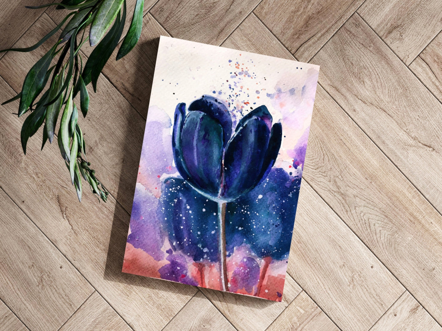 Midnight Blue Watercolor Tulip Aluminum Print