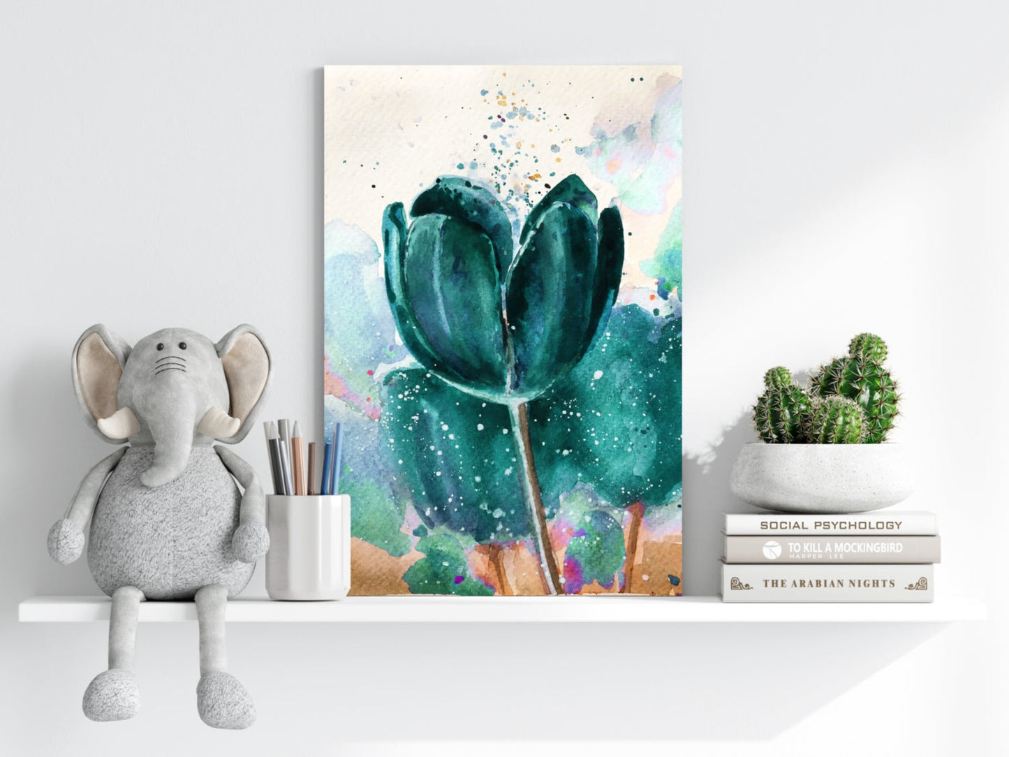 Emerald Watercolor Tulip Splash Aluminum Print
