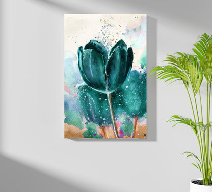 Emerald Watercolor Tulip Splash Aluminum Print