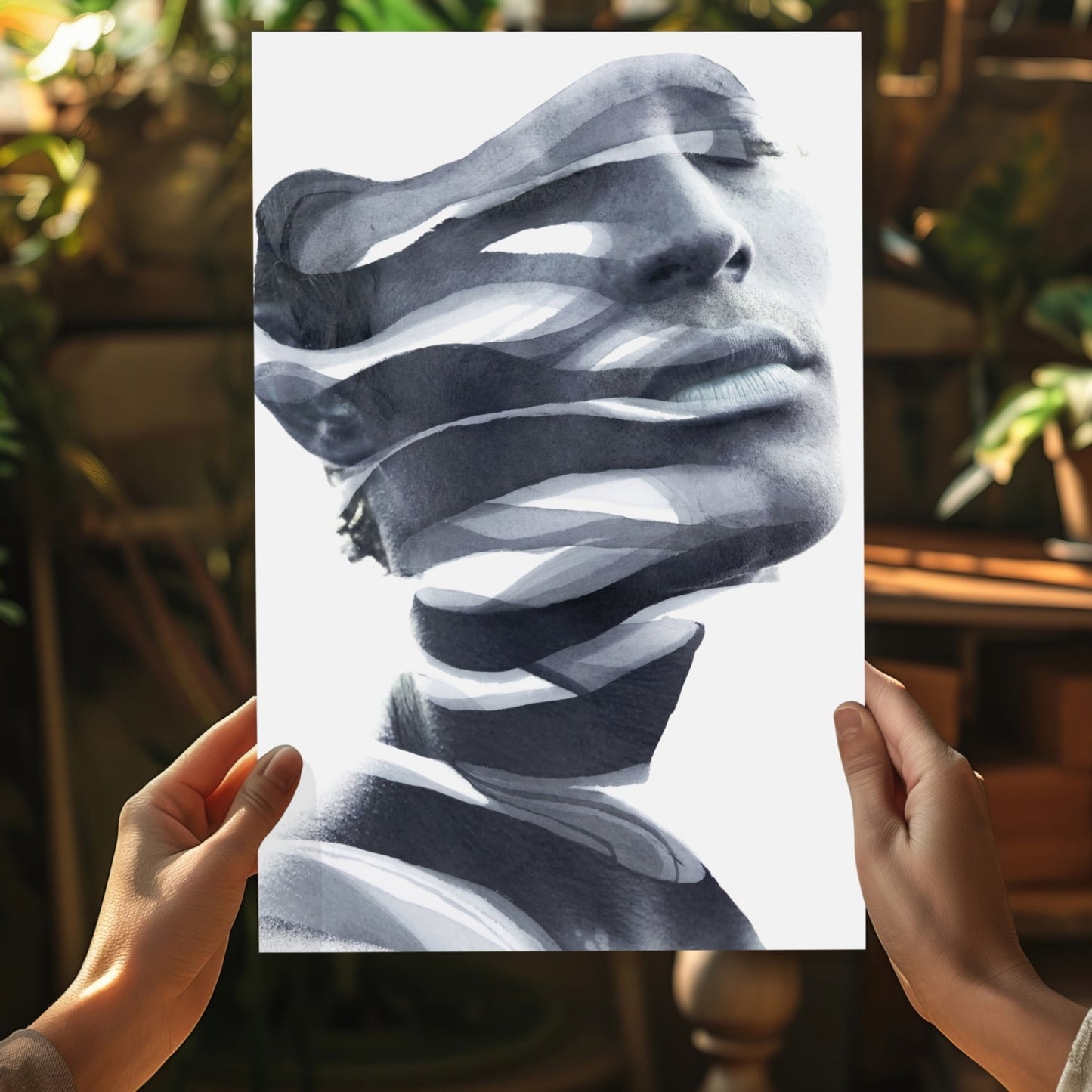 Ink Ribbon Sliced Face Portrait Aluminum Print
