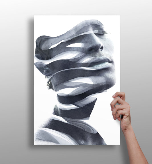 Ink Ribbon Sliced Face Portrait Aluminum Print