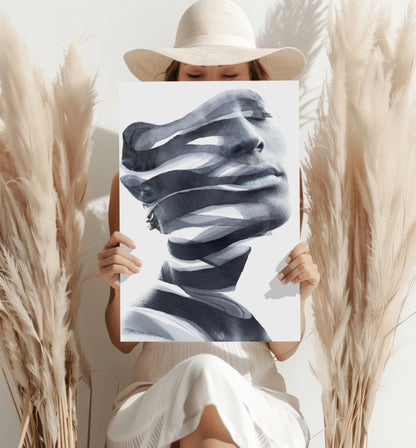 Ink Ribbon Sliced Face Portrait Aluminum Print