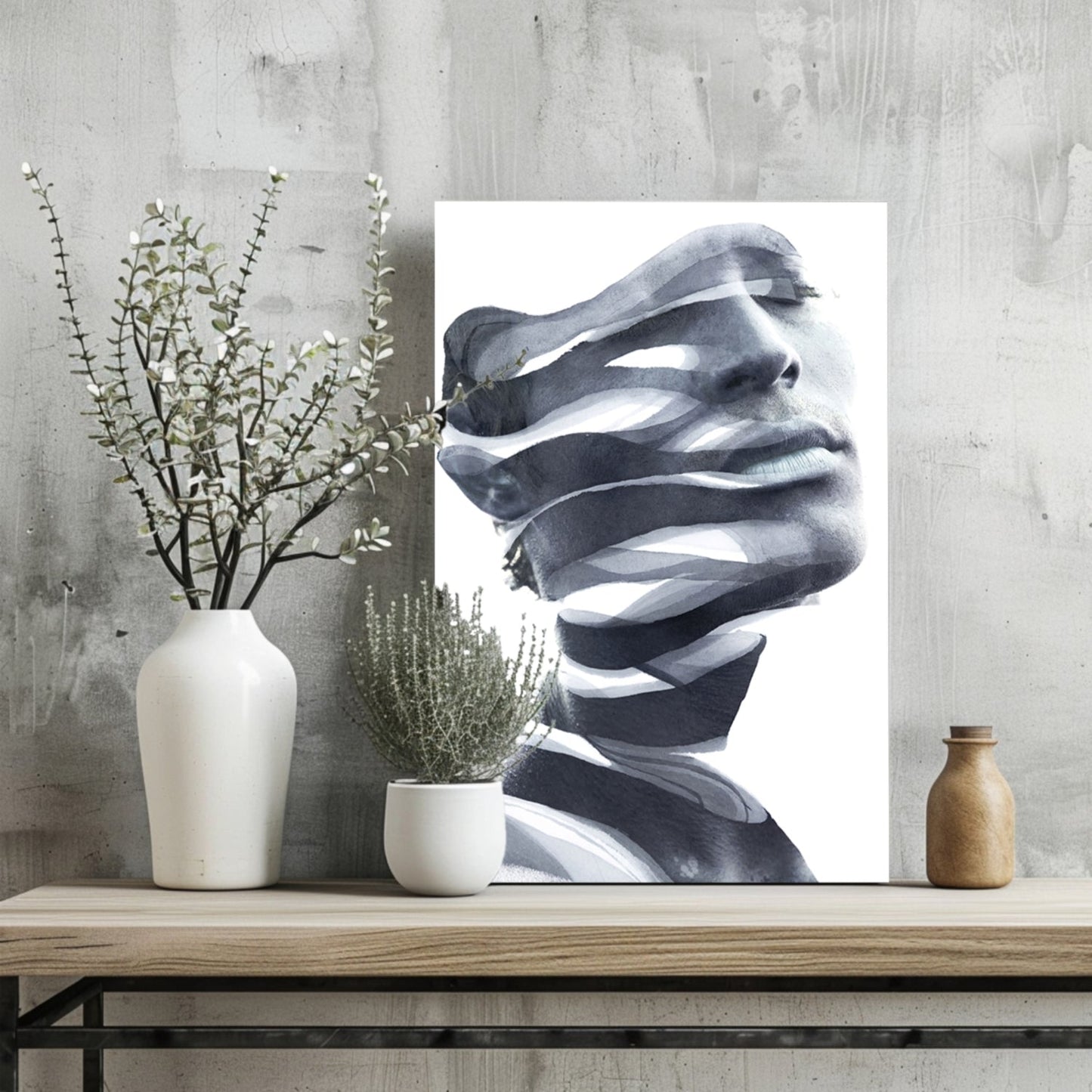 Ink Ribbon Sliced Face Portrait Aluminum Print